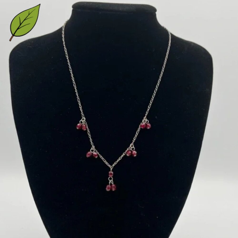 925 Silver Chain Necklace – Unique Red Bead Cluster Design